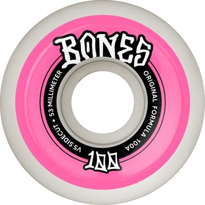 Bones 100's OG Formula V4 Wide Skateboard Wheels - white/pink (100a) - view large