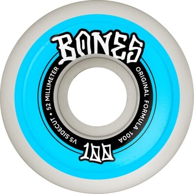 Bones 100's OG Formula V5 Sidecut Skateboard Wheels - white/blue (100a) - view large